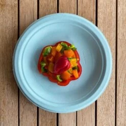 12 Assiettes Rondes Fibres Naturelles Bleues 23 Cm -Vacances Vaisselle Magasin assiette bio bleu macaron 23 cm home compost fibres vegetales par 12 5