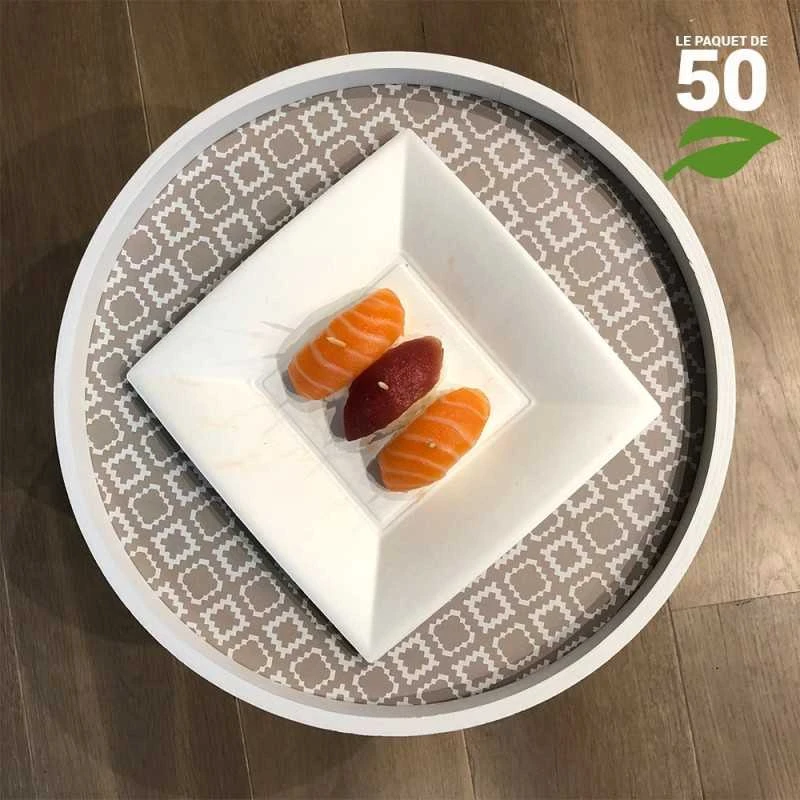 50 Assiettes Carrées Design Fibres Naturelles Blanches 18 Cm 5 50 Assiettes Carrées Design Fibres Naturelles Blanches 18 Cm – Image 3