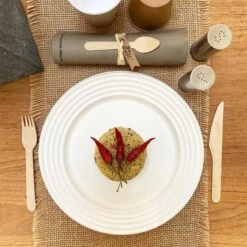 50 Assiettes Design Fibres Naturelles Blanches 26 Cm -Vacances Vaisselle Magasin assiettes biodegradables design blanc 26 cm par 50 1