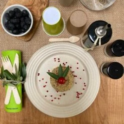 50 Assiettes Nature Design écru 26 Cm -Vacances Vaisselle Magasin assiettes biodegradables design ecru 26 cm par 50 1