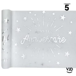Chemin De Table Anniversaire étoile Blanc Argent 5 M