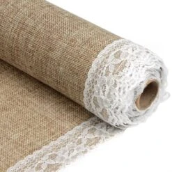 Chemin De Table Jute Et Dentelle 5 M -Vacances Vaisselle Magasin chemin de table jute dentelle 5 metres 6