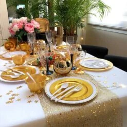 Chemin De Table Glitter Pailleté Or 5 M -Vacances Vaisselle Magasin chemins de table glitter paillete or 5 metres 2