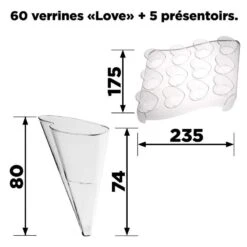 Coffret De 60 Verrines Cônes Coeur + 5 Présentoirs 30 Coffret De 60 Verrines Cônes Coeur + 5 Présentoirs -Vacances Vaisselle Magasin coffret de 60 verrines cones coeur 5 presentoirs recyclable reutilisable 12