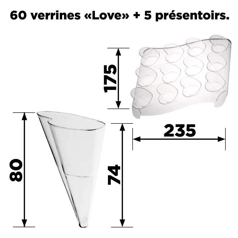Coffret De 60 Verrines Cônes Coeur + 5 Présentoirs 15 Coffret De 60 Verrines Cônes Coeur + 5 Présentoirs – Image 13