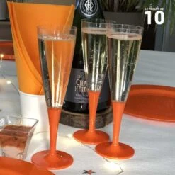 10 Flûtes à Pied Premium Orange -Vacances Vaisselle Magasin flutes a pied premium orange lavables reutilisables 4