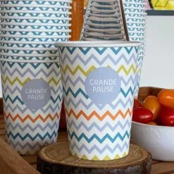 50 Gobelets Carton 35 Cl Bière, Eau Décor Chevrons -Vacances Vaisselle Magasin gobelet carton 35 cl biere eau decor chevrons par 50 2