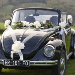 Kit Décoration Voiture Mariage Métallisé Ivoire -Vacances Vaisselle Magasin kit decoration voiture mariage metallise ivoire 3