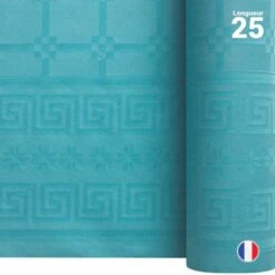Nappe En Papier Damassé Turquoise 25 M -Vacances Vaisselle Magasin nappe en papier damasse turquoise 25 metres 1