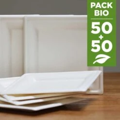 Pack 2 X 50 Assiettes Fibre Nature Carrées 16 Et 20 Cm 9 Pack 2 X 50 Assiettes Fibre Nature Carrées 16 Et 20 Cm -Vacances Vaisselle Magasin pack 100 assiettes fibres biodegradables carrees 16 et 20 cm 1