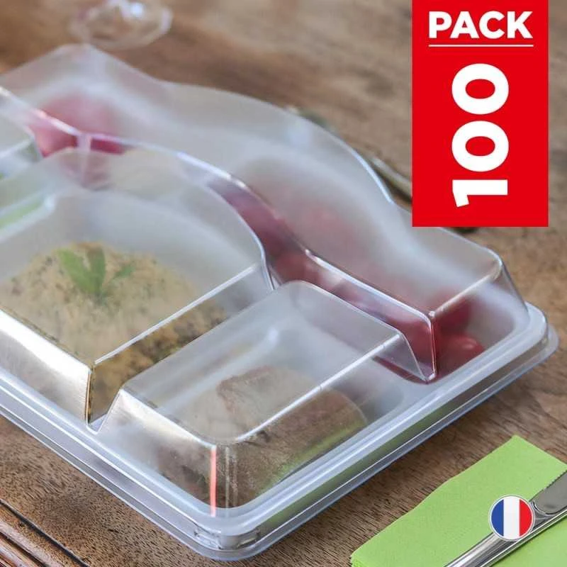 Pack 100 Plateaux Repas + Couvercles 3 Pack 100 Plateaux Repas + Couvercles