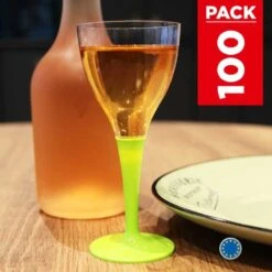 Pack 100 Verres à Pied Vert Anis -Vacances Vaisselle Magasin pack 100 verres vert anis lavables reutilisables 2