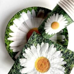 Pack 3 X 50 Assiette Gobelet Serviette Déco Marguerite -Vacances Vaisselle Magasin pack 2 x 50 assiettes et gobelets deco marguerite 1