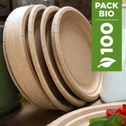 Pack 2 X 50 Assiettes Kraft 17 Et 22 Cm -Vacances Vaisselle Magasin pack 2 x 50 assiettes kraft biodegradables 17 et 22 cm 4
