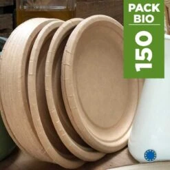 Pack 150 Assiettes Kraft 22 Cm -Vacances Vaisselle Magasin pack 200 assiettes kraft 22cm biodegradables compostables 1