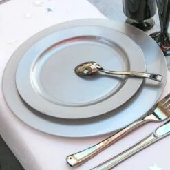 24 Assiettes Luxe Grises 2 Tailles Assorties -Vacances Vaisselle Magasin pack 24 assiettes grises lavables reutilisables 1