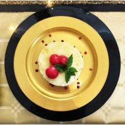 Pack 24 Assiettes Luxe Noires Et Or 24 Cm Et 19 Cm