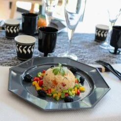 Pack 24 Assiettes Octo Gris-blanc 24,5 Cm Et 17,5 Cm -Vacances Vaisselle Magasin pack 24 assiettes octo gris blanc 245cm et 175cm 1