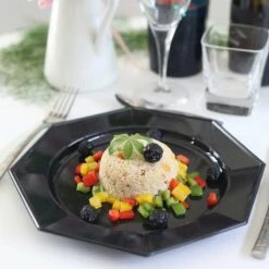 Pack 24 Assiettes Octo Noir-fuchsia 24,5 Cm Et 17,5 Cm -Vacances Vaisselle Magasin pack 24 assiettes octo noir fuchsia 245cm et 175cm 3