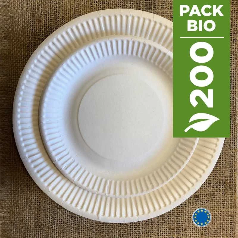 Pack 2 X 100 Assiettes Carton Blanc 18 & 23 Cm Nature 4 Pack 2 X 100 Assiettes Carton Blanc 18 & 23 Cm Nature – Image 2