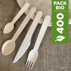Pack 4 X 100 Couverts Bois 5 Pack 4 X 100 Couverts Bois -Vacances Vaisselle Magasin pack 4 x 100 couverts bois biodegradables compostables 1