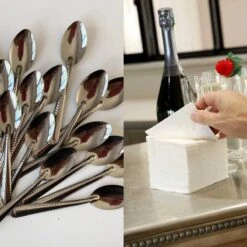 Pack 40 Mini-cuillères Inox + 100 Mini-serviettes Blanches 20cm X 20cm