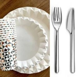 Pack 40 Personnes Assiettes Couverts Gobelets