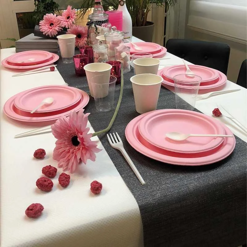 Pack 48 Assiettes Fibres Naturelles Roses 18 Et 23 Cm 5 Pack 48 Assiettes Fibres Naturelles Roses 18 Et 23 Cm – Image 3