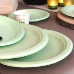 Pack 48 Assiettes Fibres Naturelles Vertes 18 Et 23 Cm 9 Pack 48 Assiettes Fibres Naturelles Vertes 18 Et 23 Cm -Vacances Vaisselle Magasin pack 48 assiettes fibre bio macaron vert 1 2