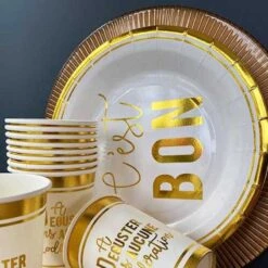 Pack 50 X 3 Assiettes Fourchettes Couteaux Carton -Vacances Vaisselle Magasin pack 50 assiettes blanches et or c est bon 22 cm 2