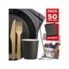 Pack 50 Personnes Basic Noir - 355 Pièces -Vacances Vaisselle Magasin pack 50 personnes basic noir 355 pieces