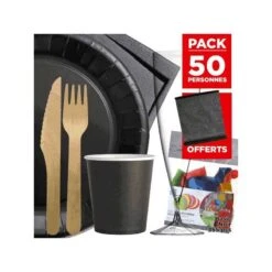Pack 50 Personnes Basic Noir - 355 Pièces