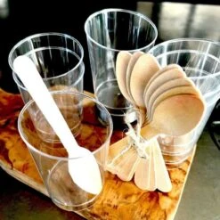 Pack 50 Verrines Biseau 12 Cl + 50 Cuillères Bois -Vacances Vaisselle Magasin pack 50 verrines biseau 12 cl 50 cuilleres bois 1