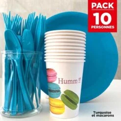 Pack Spécial 10 Personnes Turquoise Et Macarons