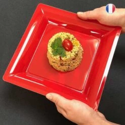 12 Assiettes Carrées Rouges 21,5 Cm -Vacances Vaisselle Magasin product 175