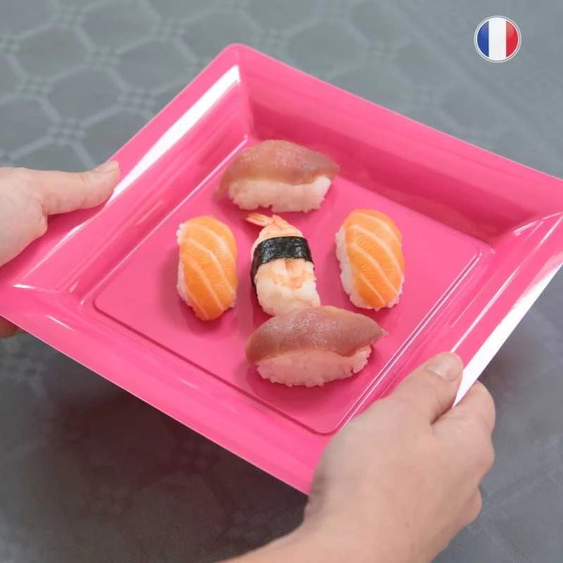 12 Assiettes Carrées Fuchsia 21,5 Cm 3 12 Assiettes Carrées Fuchsia 21,5 Cm