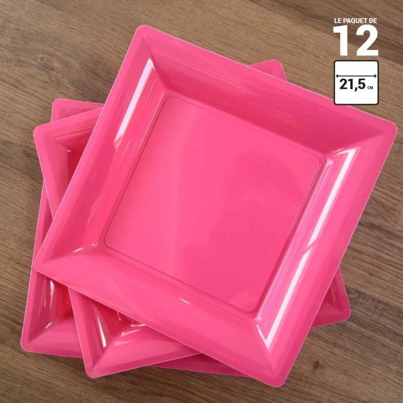 12 Assiettes Carrées Fuchsia 21,5 Cm 4 12 Assiettes Carrées Fuchsia 21,5 Cm – Image 2