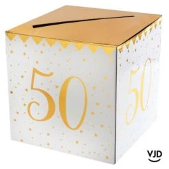 Tirelire Carton Blanche Et Or Métallisé 50 Ans