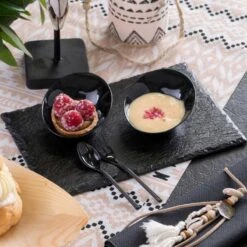 10 Plateaux Façon Ardoise En Plastique Noir 22 X 14 Cm -Vacances Vaisselle Magasin product 201