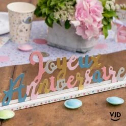 Lettres Joyeux Anniversaire Kitty Party Multicolore Avec Socle. 33,5 Cm