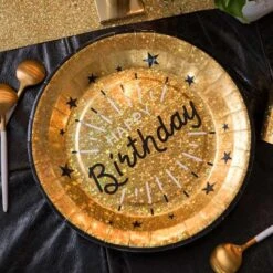 10 Assiettes Carton Rondes Birthday étincelant Or Irisé -Vacances Vaisselle Magasin product 227