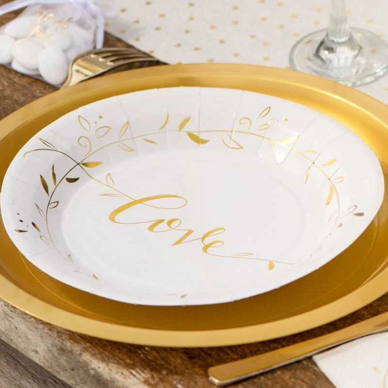 10 Assiettes Just Married Or Ø 22,5 Cm 4 10 Assiettes Just Married Or Ø 22,5 Cm – Image 2