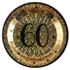 10 Assiettes Carton âge étincelant 60 Ans Or Irisé 22,5 Cm -Vacances Vaisselle Magasin product 260