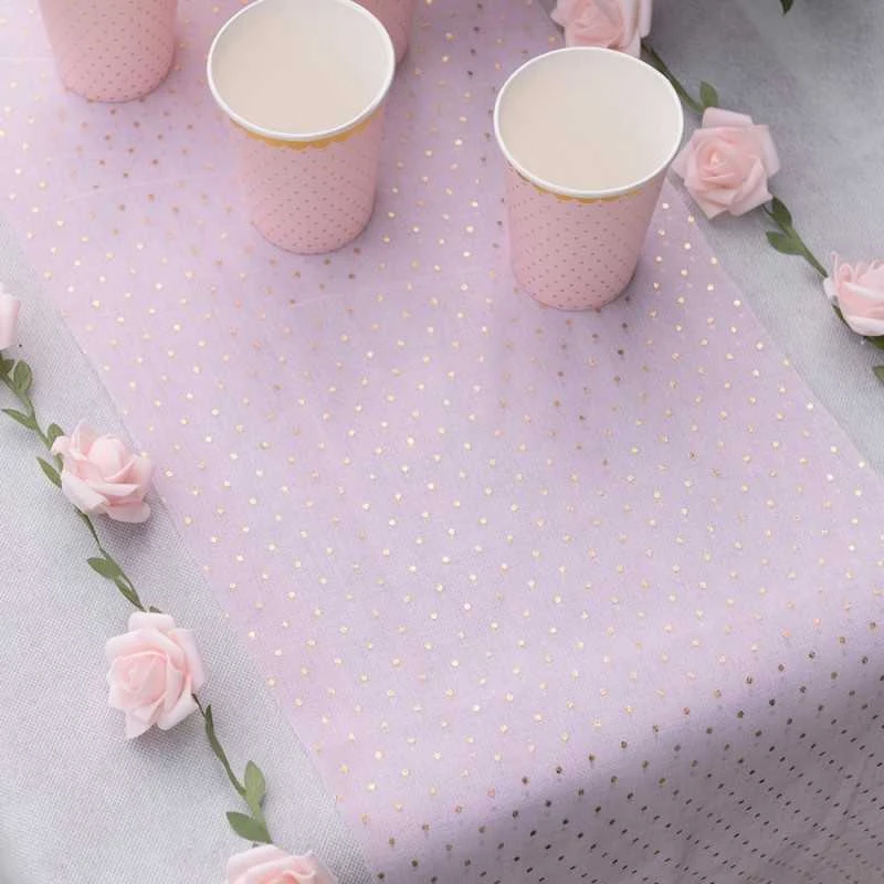 Chemin De Table Voile Rose à Pois Or 3 M 3 Chemin De Table Voile Rose à Pois Or 3 M