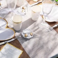 Chemin De Table Voile Blanc à Pois Or 3 M -Vacances Vaisselle Magasin product 306