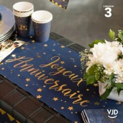 Chemin De Table Joyeux Anniversaire Marine Et Or 3 M -Vacances Vaisselle Magasin product 489