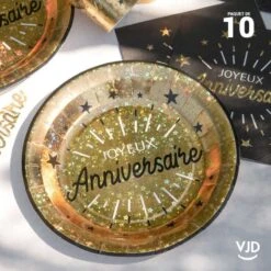 10 Assiettes Carton Rondes Anniversaire étincelant Or Irisé 22,5 Cm -Vacances Vaisselle Magasin product 497