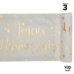 Chemin De Table Joyeux Anniversaire Blanc Et Or 3 M