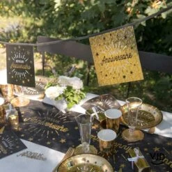 Banderole 5 Mètres Anniversaire étincelant Or