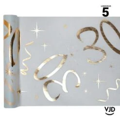 Chemin De Table Blanc Et Or Effet Métallisé 30 Ans 5 M